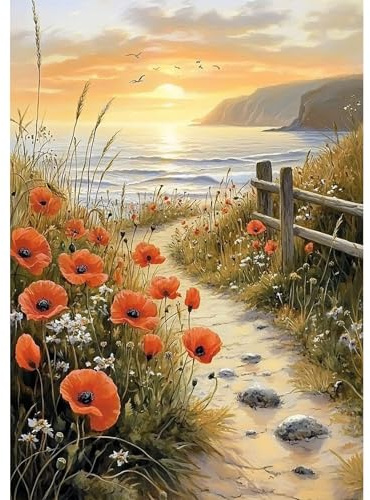 NEWENMO 5D Sonnenuntergang Meerblick Diamond Painting Full Drill,Blume Diamant Painting Bilder Erwachsene 30x40cm,Diamant Malerei Erwachsene Set,Diamond-Painting Set,für Schlafzimmer,Büro Dekoration | Blume, Diamant-Malerei, komplettes Set, DIY Diamond Art Kits, Diamond Painting Set für Hausdekoration und Geschenk