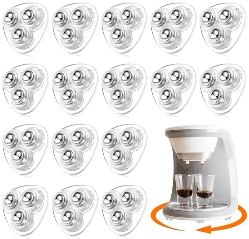 GIUSOBG 16 Pièces Roulettes pour Meubles, Mini Roulettes Auto-adhésives en PVC, Roulettes à 360° pour Appareils Ménagers, 3 Trous Mini Roulettes pour Poubelles, Boîtes (Transparent)