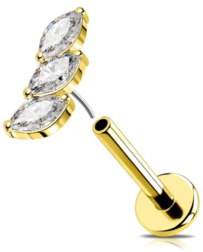 OUFER 16G Oro Helix Piercing Threadless Push in Trago Earring Acciaio Chirurgico 316L Orecchino Conch Trasparente Marquise CZ Lip Stud Per Le Donna 6 mm