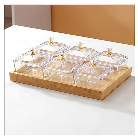 ZCCZJS Bol à Salade 8,4 oz en Verre Ensemble avec Plateau en Bois trempage en Verre Bols de Service avec couvercles pour Condiments Plats latéraux collations de Bonbons