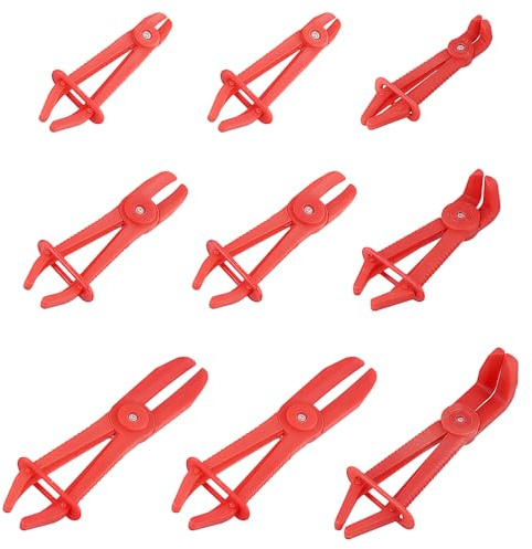 JEUIHAU 9 Pack 3 Sizes Hose Clamp Pliers Set, Straight 90 Angled Hose Pinch Off Pliers, Plastic Brake Line Clamp Plier for Flexible Hoses, Fuel Hoses, Brake Hoses, Red