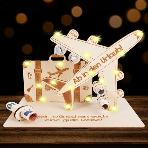 ARTREE Geldgeschenke Geburtstag Holz, Geldgeschenk Reise, Flugzeug Urlaub Geschenk Verpackung, Wunscherfüller Geldgeschenke, Reisekasse Geschenke für Frauen, Männer (Gepäck Flugzeug)