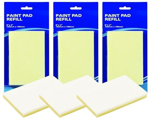 3 x Fine Fibre Paint Pad Refill - 150mm x 100mm 6 x 4 Inch Pad - Ideal for Decorating Cutting I and Edging - Click System Paint Roler Pad.