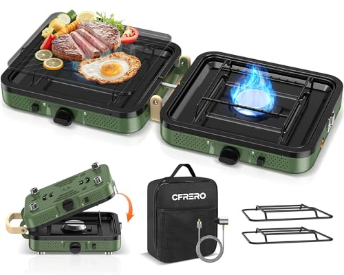 Propane 2-Burner Foldable Camping Stove with Carry Bag, Portable Propane Camp Stoves with Adjustable Burners & Piezo Ignition for Outdoor Cooking, Tailgating, Backyard Gathering(Griddle Not Included)