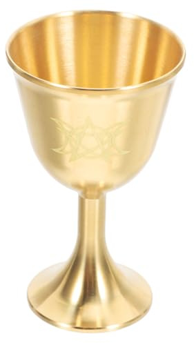 Mobestech Vintage Brass Altar Cup Pentagram Goblet with Intricate Detailing Elegant Wine Glass for Ceremonies Prayers and Home Decor Large Wiccan Chalice