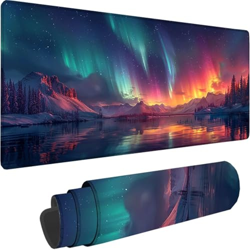 Alfombrilla Ratón Gaming XXL 1200 x 600 x 3 mm, Gris Mouse Pad Aurora Alfombrilla Escritorio con Base de Goma Antideslizante, Mousepad Gaming Mejora la precisión y la Velocidad para Jugadores, PC I-2