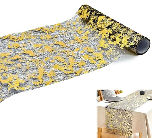 Forbabe Tischläufer Schwarz Gold, Tischdeko 28x900 cm Tischdecke Glänzend | Tischband Tischläufer für Weihnachten/ Faschings/ Hochzeit/ Party/ Ostern/ Valentinstag/ Feiertagsfeier