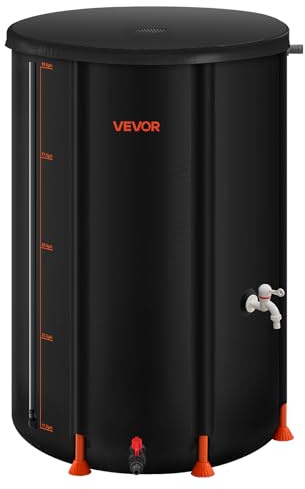 VEVOR Récupérateur d'eau de Pluie Pliable 380 L Réservoir d'eau de Pluie en PVC 1000D, Système de Récupération Eau, avec Robinet, Kit Trop-Plein, Bac de Collecte pour Arrosage Potager de Jardin, Noir