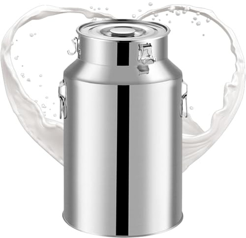 TGBHM Stainless Steel Milk Can Jug-with Lid & Secure Buckle & Lifting Ring, Stainless Steel Milk Churn Canister Wine Pail Bucket Bottle Transport Tank (Silver 64L)