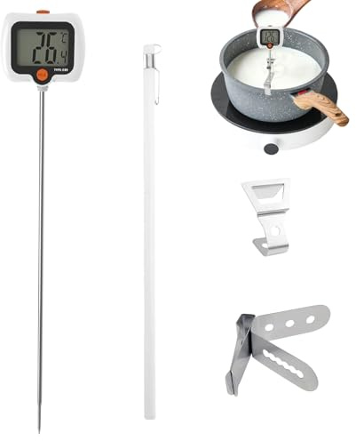 Thermomètre de cuisine numérique | Instrument de mesure alimentaire avec sonde longue et crochet pour pot - Thermomètre à viande avec affichage rotatif | pour restaurant cuisson grillage barbecue