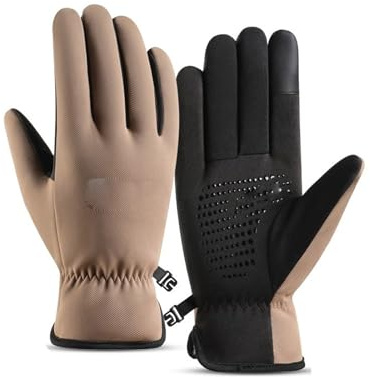 YRSHENG 5-Finger Wasserdicht Winterhandschuhe, Skihandschuhe Damen Herren, Warme Touchscreen Handschuhe, für Laufen, Skifahren, Braun,One Size