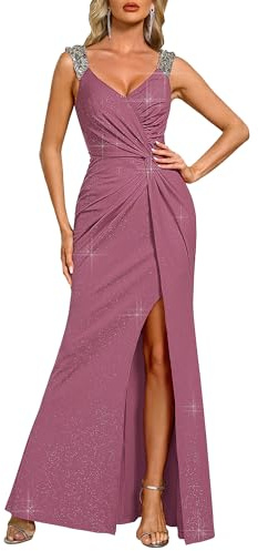 Ever-Pretty Maxi Formal Evening Dress Elegant Sequin V Neck and High Slit Prom Dress Orchid 10