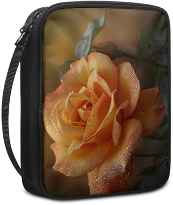Bibelhülle Orange Retro Blume Buchtasche für Männer Frauen Tragbar Buchhülle Stoff Leinwand Polyester Bibel Zubehör mit Reißverschluss Griffen Bibel Hülle 27.5x22.5x5.5 cm