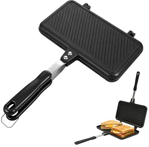 Sandwichmaker - Poêle à frire double face - Anti-adhésive - Avec poignée - Pour la maison, la cuisine, le petit-déjeuner