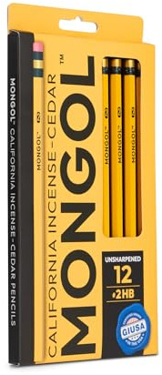 Mongol Classic Incense Cedar #2 Pencil - 12-Pack - Unsharpened, European Graphite Core, US Grown Cedar, Smudge Free Eraser – Nontoxic PMA Certified