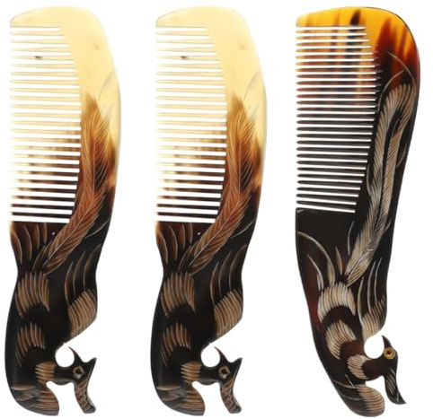 HOMSFOU 3 Stück pack Handgefertigter Ochsenhorn Kamm mit Kopfhautmassagefunktion Natürlicher Hornkamm für Frauen Antistatisch und Komfortabel Massagegerät für Haarstyling Zufällige Farbe