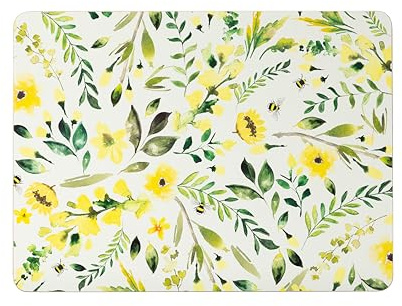 Cork Backed Placemats – Bee & Floral Design | Heat Resistant, Non-Slip, Easy Clean, Set of 4