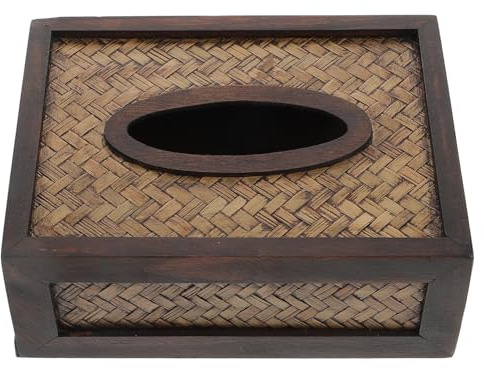 Lurrose Caja de Pañuelos Tejida de Ratán Pequeña para Mesa, Organizador Decorativo de Servilletas Ecológico, Diseño Rústico Retro para Hogar, Oficina y Sala de Estar