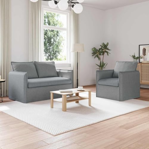 Keeushr Sofa Set 2 Stück Hellgrau 136 x 82 x 85 cm Stoff Polsterbank mit Metallrahmen und Bun-Fuß-Design für Wohnzimmer Polstergarnitur