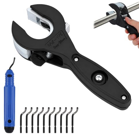 Ratcheting Tubing Cutter, Compact Quick Cut Ratchet Pipe Cutter with Deburring Tool & 10pcs Deburring Blades for 8-29mm/0.31-1.14 Copper PVC PPR Aluminum Brass 3d printer Metal Tubes