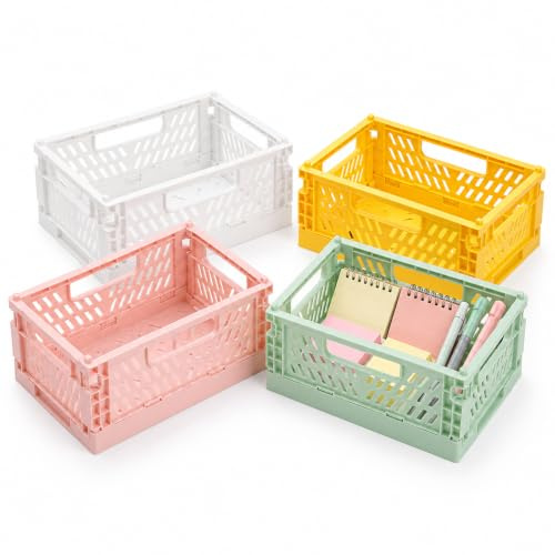 4 Pcs Collapsible Storage Boxes, Stackable Space-Saving Foldable Crates