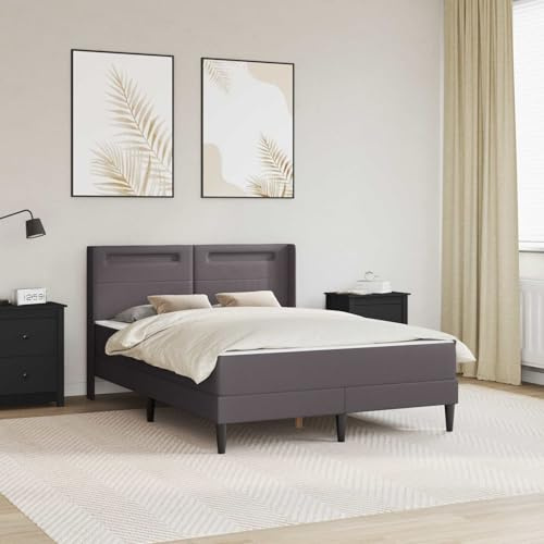 kithwjll Cadre de lit avec matelas, gris, 140 x 190 cm, cuir synthétique, matelas à ressorts ensachés, surmatelas en mousse froide, ports USB, éclairage LED, ergonomique pour chambre à coucher