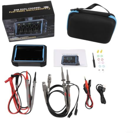 Osciloscopio digital 3 en 1 2C53P, pantalla táctil de doble canal de 50 MHz con generador de señal y multímetro, probador portátil de 4000 mAh
