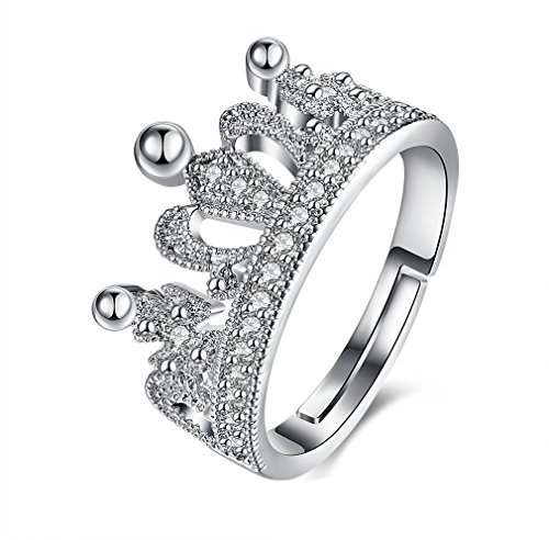 BROWOL Ringes für Damen Silber 925er mit Volle Bling-Zirkonia Kronenring Ehering Eröffnung  Verlobung Trauung Ringe