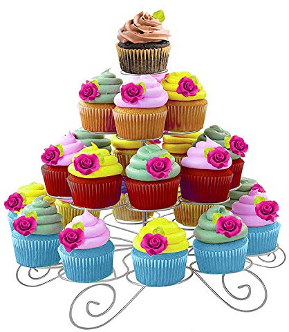 WedDecor Spiral 4 Tier Metal Cupcake Stand 23 Cake Capacity Dessert Display | Ideal for Presenting Muffins Pastries Treats Canapes and Mini Cakes at Family Gatherings Venues and Catering Functions