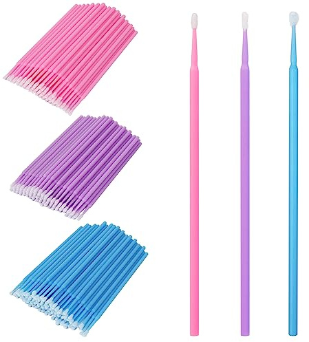 Shintop 300pcs Micro Applicator Brushes, Disposable Eyelash Extension Brushes for Makeup, Oral and Dental (Purple+Blue+Pink)