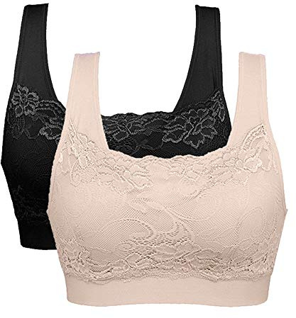 Litthing Women Sports Bra Seamless Comfortable Soft Breathable Ladies Lace Bras Removable Padded Tops Push up Underwear Packs for Yoga Fitness Exercise