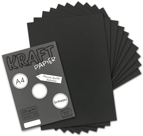 NEUSER PAPPER 50 x vintage kraftpapper i svart – DIN A4 21 x 29,7 cm – 210 x 297 mm – 240 g/m² svart återvunnet papper, ekologisk hantverkspapper enkelt kort – UmWelt av GUSTAV NEUSER