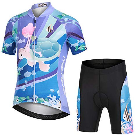 YFPICO Kinder Radtrikot Set Jungen Mädchen Fahrrad Trikot Kurzarm + Radhose mit Sitzpolster, Schildkröte, X