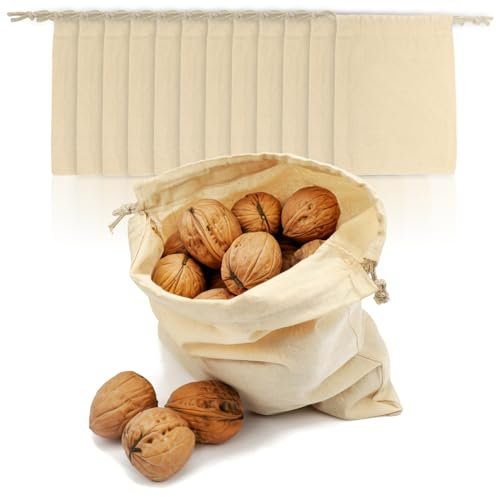 com-four® 12x Stoffsäckchen aus Baumwolle mit Zugband - wiederverwendbarer Stoffbeutel mit Kordelzug - unbedruckt, ideal zum Bemalen - OEKO-TEX® Standard 100 (12 Stück - 19.5x14.5cm)