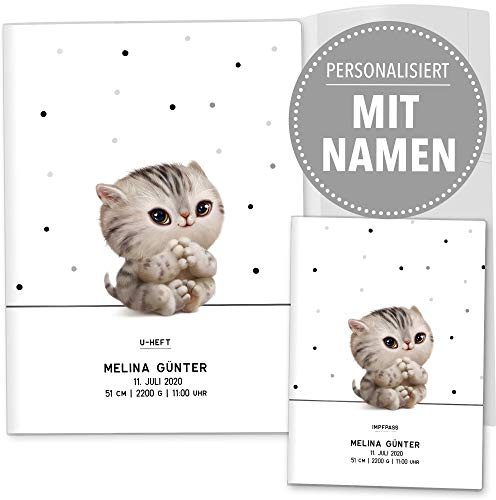 U-Heft Hülle SET Haustiere Untersuchungsheft Hülle & Impfpasshülle Geschenkidee personalisierbar mit Namen und Geburtsdatum (U-Heft Set 3-teilig personalisiert, Cat)