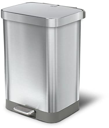 Glad Stainless Steel Step Trash Can with Clorox Odor Protection | Large Metal Kitchen Garbage Bin with Soft Close Lid, Foot Pedal and Waste Bag Roll Holder, 13 Gallon, All Stainless