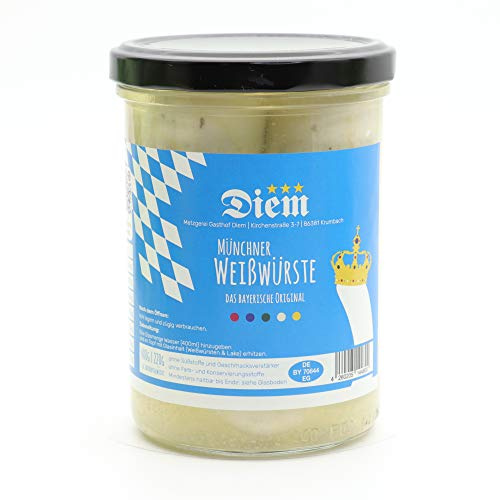 Original Münchner/Muenchner Weißwurst, Weisswurst – DIEM - 4 Stück in Lake – Abtropfgewicht 220g