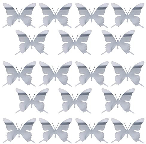 Tiardey 18Pcs 3D Metall Schmetterling Wandaufkleber Gl?nzende Schmetterling Wandtattoos für Schlafzimmer Zimmer Home Offices Klassenzimmer Hochzeit Dekoration - Silber