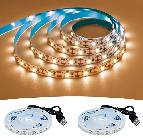 GOMING USB 5V Striscia LED Bianco Caldo 3000K 4M(2 pezzi x 2M) 240LEDs | Alimentato da USB IP20 Non Impermeabile Flessibile 2835 SMD Nastri LED Luci per Decorazione Interna