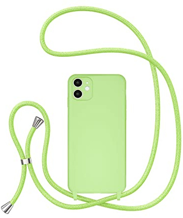 UEEBAI Crossbody Lanyard telefonfodral för iPhone 11 6,1 tum, silikon telefonskydd med justerbart halsbandsrem mjukt bälte nacksnöre snodd stöttåligt skyddsfodral – matcha grön