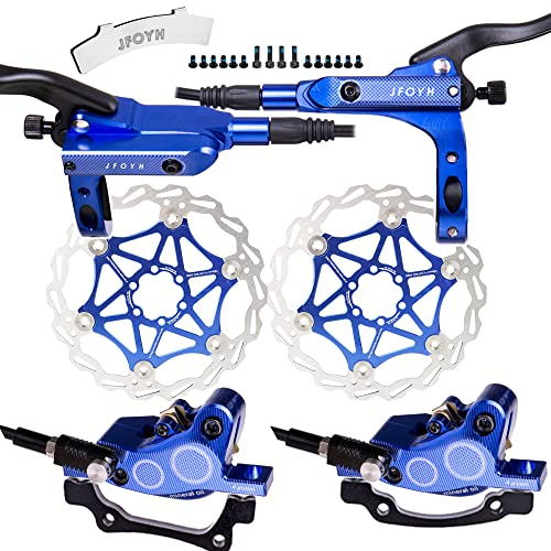 JFOYH 4-Piston MTB Hydraulic Brake Set with 160mm Floating Disc Rotors, Front and Rear Hydraulic Disc Brake Kit for MTB(Pre-Bled, Left-Front/Right-Rear)-Blue