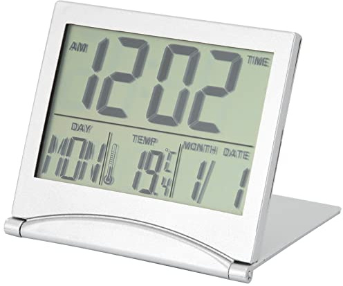 TOPINCN Digitaler Reisewecker, Faltbarer Kalender Temperatur Timer LCD-Uhr mit Snooze Modus, Kompaktes Großes Zahlendisplay Batteriebetrieben
