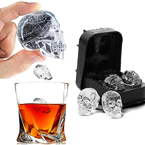 Totenkopf Eiswürfelform Tablett Silikon Schwarz, Totenkopf Eiskugelmacher, Neuheit Schädel Eisform für Gin Wodka Whiskey Cocktail Bier Halloween Weihnachten Party Gothic Skull Geschenke für Männer
