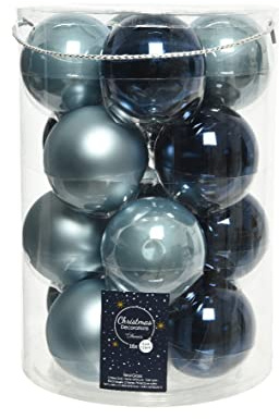 Kaemingk Weihnachtskugeln Glas 8cm x 16 Stück Christbaumkugeln Mix blau hellblau dunkelblau