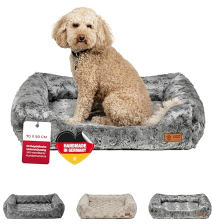 HS-Hundebett® Kuschelbett Deluxe Exklusiv M (70x90 cm) – Orthopädisches Hundebett mit Memory Foam & Anti-Rutsch – Waschbar – Shadow – Made in DE