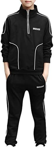 MSemis Jungen Trainingsanzug Jogginganzug Langarm Sportanzug Freizeitanzug Set Jogginghose Sweatshirt Kapuzenjacke Hoodie für Sportbekleidung Schwarz B 158-164