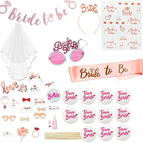Loiina Frauen Junggesellinnenabschied Accessoires Deko, 41 Stück Bride to Be Schärpe und Schleier Der Bride-Haarreif Sehr Stabil,Der Schleier Hat die Perfekte Länge für Bachelorette Party