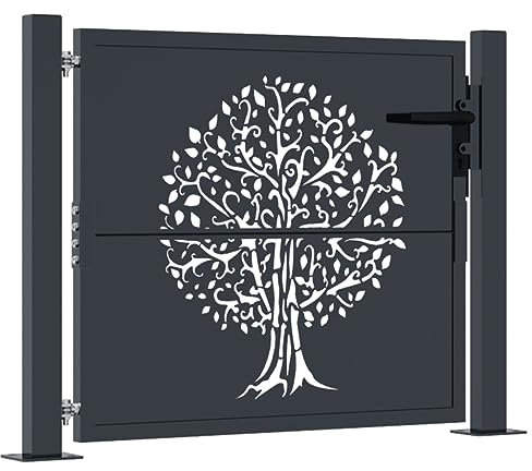 vidaXL Cancello Giardino Antracite 105x105 cm in Acciaio Design Albero, cancello, cancello in Acciaio, cancello da Esterno, cancello di Sicurezza