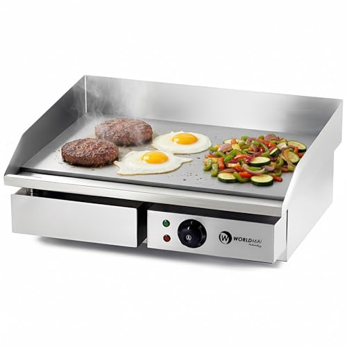 MBH - Fry Top Elettrico Professionale da Banco 55 cm Acciaio Inox, Piastra Liscia per Cucine di Bar, Ristoranti e Hotel, Griglia Efficiente per Cottura Uniforme.