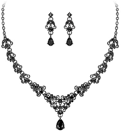 EVER FAITH Kristall Schmuck-Set für Hochzeit Party, Sparkly Strass Blumen Ranken Tropfen Halskette Ohrringe Set für Damen Lila